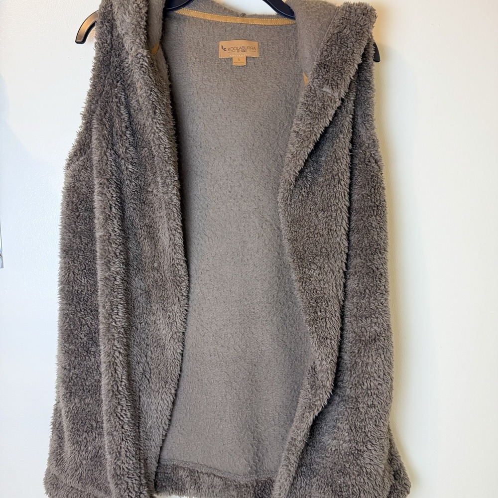 Koolaburra by UGG Cozy Sherpa  Fleece Hooded Vest Brown Pockets Oversized